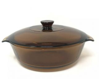 Vintage Anchor Hocking Fire King Amber Casserole Dish With Lid No 437 1 - 1/2 Qt