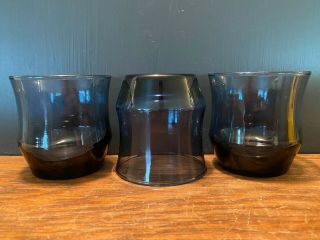 Set Of 3 Vintage Libbey Low Ball Blue Glass Drinking Glasses Bar Tumblers