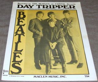 The Beatles: Day Tripper; Vintage 1965 Sheet Music; Lennon Mccartney