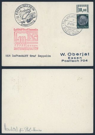 Germany 1939 - Zeppelin Flight Air Mail Postcard Essen D73