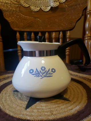 Vintage Corning Ware Coffee/tea Pot With Lid,  Blue Cornflower,  6 Cup