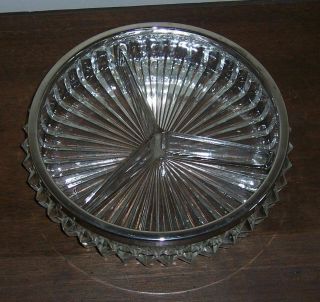 Vintage Large Round 3 Part Section Relish Dish Bowl - Silver Metal Rim ENGLAND 2