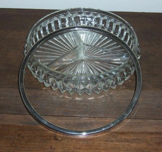 Vintage Large Round 3 Part Section Relish Dish Bowl - Silver Metal Rim ENGLAND 3
