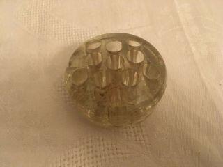 Vintage Small 2 3/4 " Clear Glass Footed Flower Frog 11 Holes