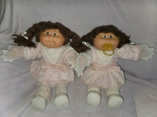 1985 Coleco Cabbage Patch Kids Twin Girls Brown Hair/ Eyes Pacifier Amsterdam Ny