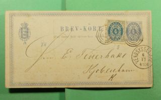 Dr Who 1877 Denmark Vendsyssel Uprated Postal Card To Copenhagen F63474