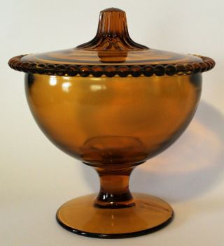 Vintage Indiana Glass Amber Candlewick Footed Covered Compote Candy Dish Lid
