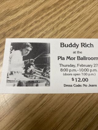 Buddy Rich - 1986 Rare Concert Ticket (lincoln - Pla Mor Ballroom)