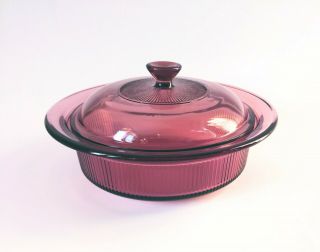 Corning Ware Pyrex Visions Cranberry V - 31 - B 1 Qt 9 " Ribbed Casserole Dish