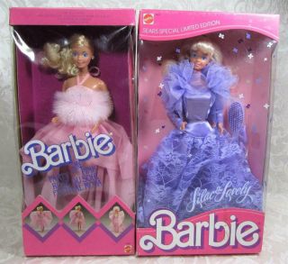 Party Pink & Sears Lilac & Lovely Barbie Dolls - Mattel 1987 - Nrfb