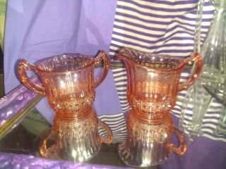 Set Of 2 Gorgeous Vintage Depression Glass In Pink Sugar And Creamer