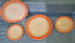 4 Vintage Hazel Atlas Pink Ripple Crinoline Ruffle 9”&6 " Plates Depression Glass