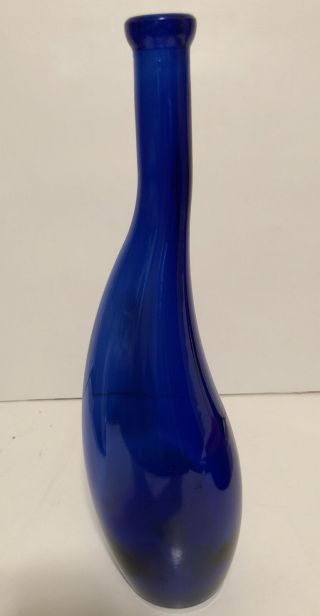Unusual Collectible Tall 13 Cobalt Blue Glass Curved Wine Decanter Bottle