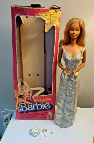 Supersize Barbie Doll 9828 Vintage 1976 By Mattel And Jewelry