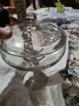 Vintage Clear Depression Glass Compote Candy Dish With Lid And Pedestal Footing