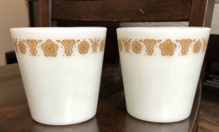 Set Of Two Pyrex Butterfly Gold Coffee Cups Mugs 1410 Milk Glass Corning 2