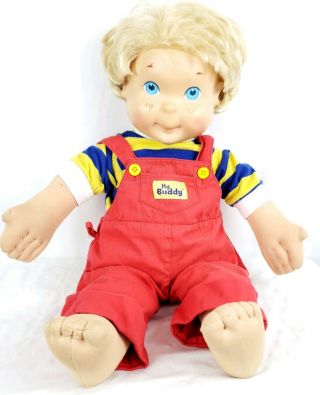 My Buddy Doll Vintage Hasbro 21 " Blond Hair W/ Red Overalls Blue Eyes