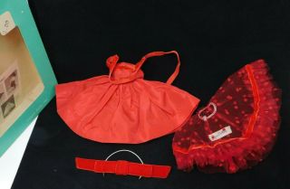 1957 Vogue Jill Doll Outfit 7511 Red Taffeta Dress & Tulle Slip,  Velvet Bow Box