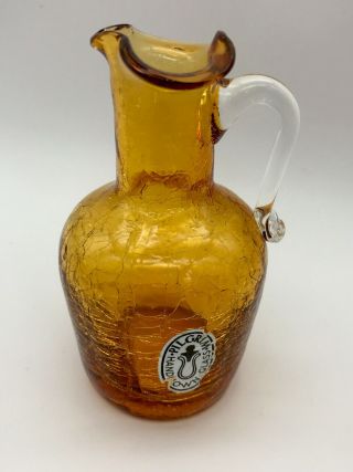 Vintage Hand Blown Pilgrim Amber Crackle Glass Pitcher/ Creamer 5 " Tall