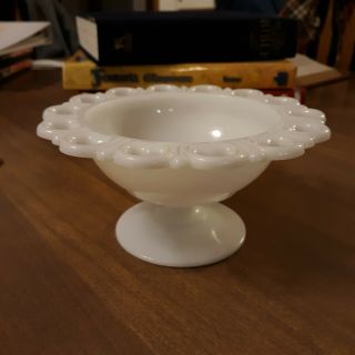Anchor Hocking Lace Edge Milk Glass Compote Pedestal Candy Dish Bowl 5 