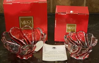 Mikasa Set Of 2 Peppermint Red 2.  5 " Candleholder & 5 1/2 " Bowl In Boxes