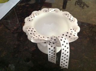 Vintage Milk Glass Eyelet Laced Edge Footed Compote/candy Dish,  7 " Diameter