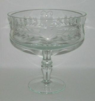 Depression Era Glass Laurel Leaf Cutting Crystal Large Footed Candy Compote