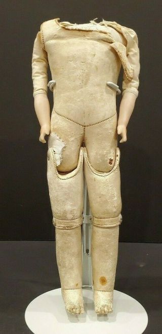 Antique German Leather Doll Body W/ Bisque Lower Arms