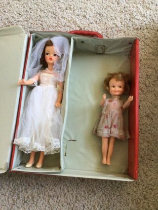 2 Vintage Tammy Dolls and 2 other small dolls W/Carrying Case Red Ideal1960s 2