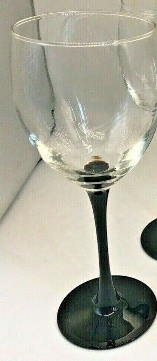One 1 Vintage Luminarc France Black Stem Wine Glass Arcoroc 8 1/8 Domino