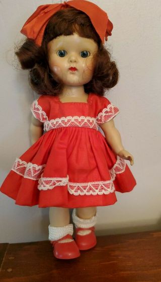 1954 Vintage Vogue Ginny Doll With Clothes Red Tagged Dress,  Hair Bow,  Shoes Slw