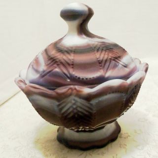Imperial Satin Purple Swirl Slag Glass Covered Bowl Candy Dish