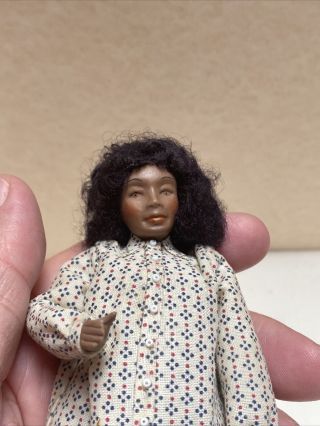Vintage Artist Signed Dollhouse Miniature Doll African American Momma Baby 1:12