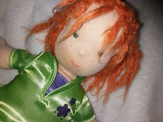 Htf Kathe Kruse Waldorf Doll Rag 9 " Red Hair Green Dress Freckles Baby Germany