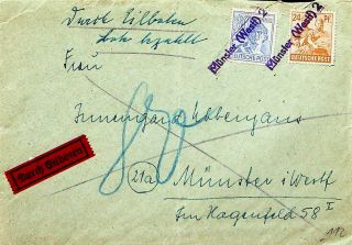 Germany 1947 2v On Express Delivery Charges Cover From Munster Locally