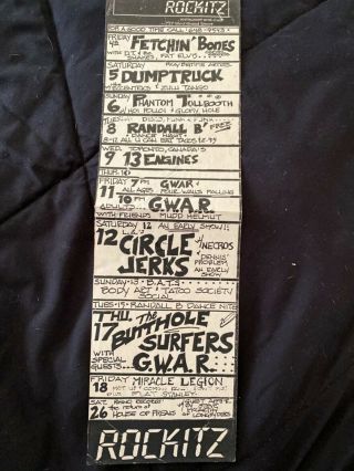 Gwar,  Circle Jerks,  The Butthole Surfers Concert Flyer For The Rockitz