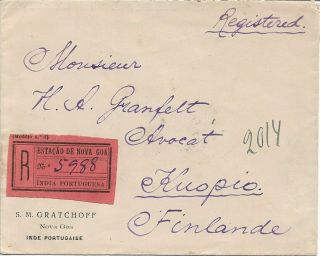 To/from - 1926 - Registered Cover From Portuguese India To Finland