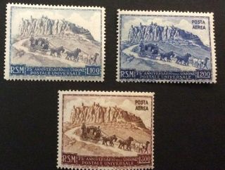 San Marino 1949.  Set Of 3 Stamps.  7th Anniversary Of Upu.  (mh)