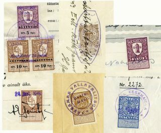 Six 1925 - 43 Estonia Estonian Ostland Documents With Revenues