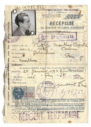 Judaica Old Consular Document With French Consular Stamp 100 Franc 1947 Jewish