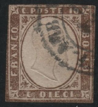 Italy Sardinia 11d 1855 10c Reddish Brown King Vittorio Emanuele Ii