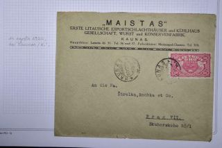 Lithuania To Czech 1923 Pigeon Bird On Meat Seller Cover Kaunas To Praha Look