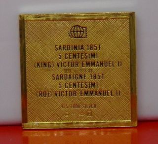 Modern Gold plated 8.  7g Silver Stamp Ingot Sardinia Italy Victor Emmanuel II 5c 2