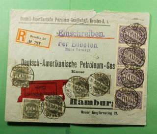 Dr Who 1923 Germany Dresden Registered Special Delivery To Hamburg F62267