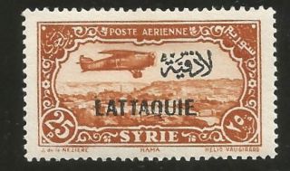 Latakia Syria Overprinted Airmail Stamp 25 Piasters Aircraft Scott C9 Cv$24