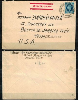 Poland,  Polish Army During Ii Nd World War.  Field Post Cover Sent To Usa.