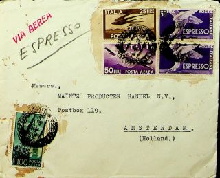 Italy 1948 5v On Airmail Espresso Cover From Milan To Amsterdam Netherlands