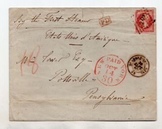 1860s France To Us Stamp Cover Sc 20 By First Steamer Wax Seal Paid 80c Id 154