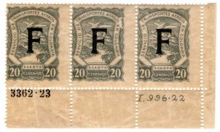 France - Colombia - Scadta Consular 20c Strip - Sc Clf84 - $ 30 Rrr