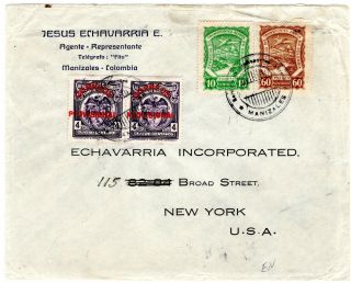 Colombia - Usa - Scadta - 70c Cover W/ Vignette - Manizales To Ny - 1925 Rrr
